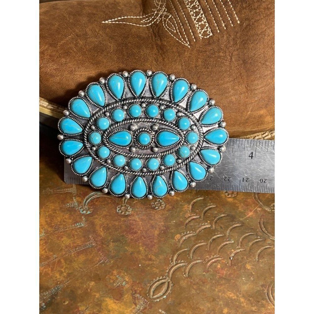 TURQUOISE CONCH WESTERN SILVER BELT ADJUSTABLE BUCKLE MEN WOMEN Father’s Day dad - Picture 4 of 10
